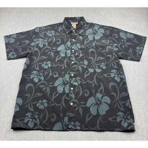 Vintage Alpine‎ Design Shirt Mens Large Black Blue Floral Hawaiian Camp Aloha